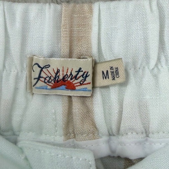 Faherty Striped Wide Leg Pants Womens Medium Cream Tan Linen Blend High Rise - Picture 4 of 12